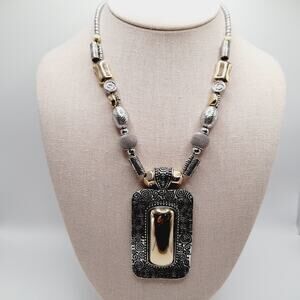 Chico’s Two-Tone Statement Pendant Necklace 20" Bold Mixed Metal Design